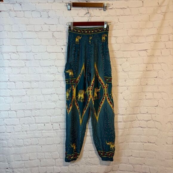 Teal Elephant Patterned Harem Pants - Picture 1 of 8